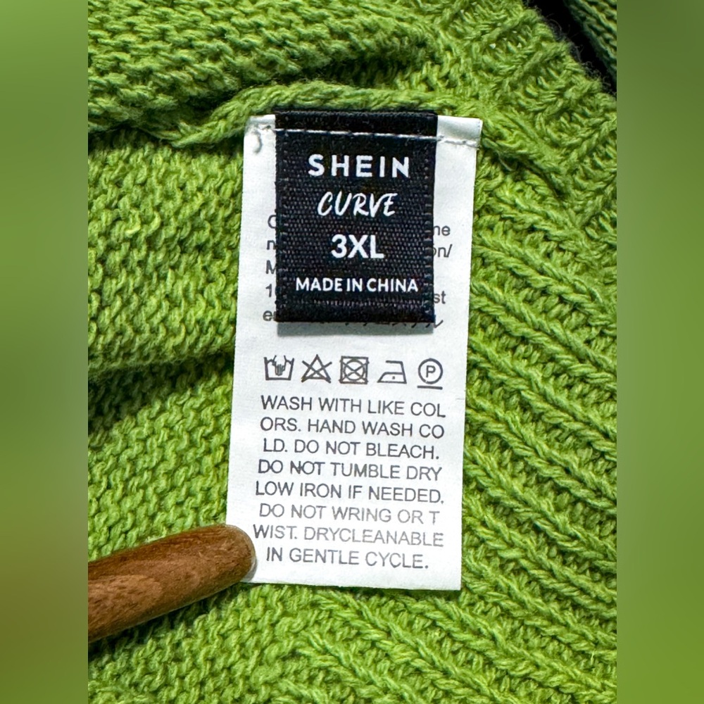 Shein Curve 3X Lime Green Daisy Embroidered V-Neck Sweater NWOT - Picture 9 of 11